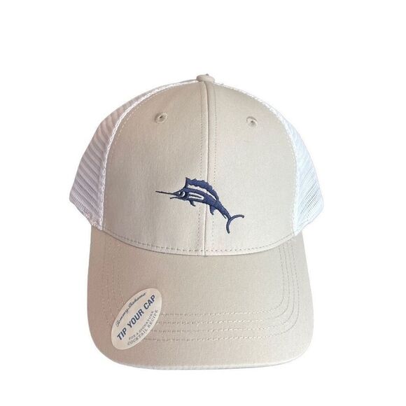 Tommy Bahama Tip Your Cap Logo Mesh Snapback Cap Hat Tan/White New - Picture 1 of 4